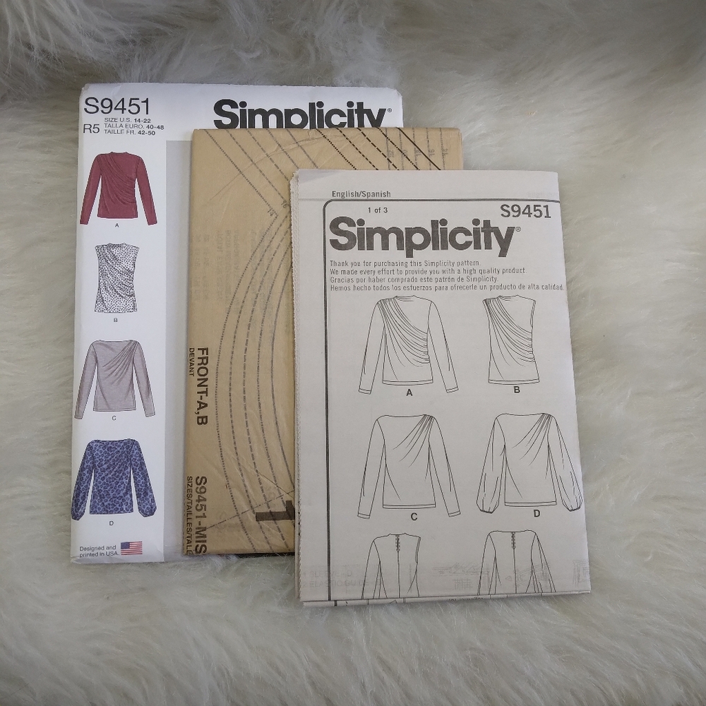 SIMPLICITY S9451 Sz 14-22 Misses Knit Tops W/ Rouching On Side And Shoulder - Picture 3 of 5